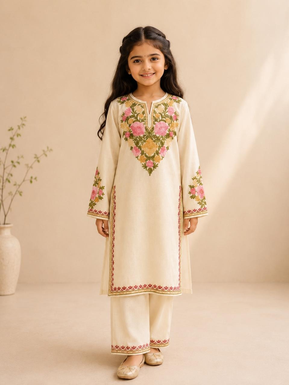 Cream Kashmiri Style Kurta Set